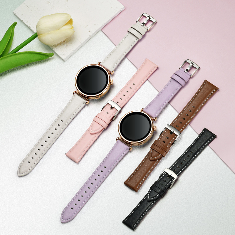 Factory Direct Sales Genuine Leather Watch Strap First-Layer Cowhide Quick-Release Plain Strap Suitable for Gt Smart Universal Watch Accessories