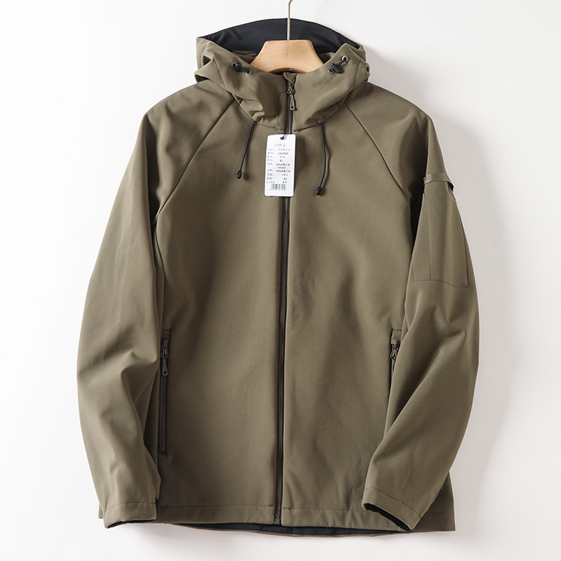 Nordic city outdoor! Windproof and waterproof! Autumn and winter men's foreign trade plus velvet soft shell hooded jacket_voghion.com