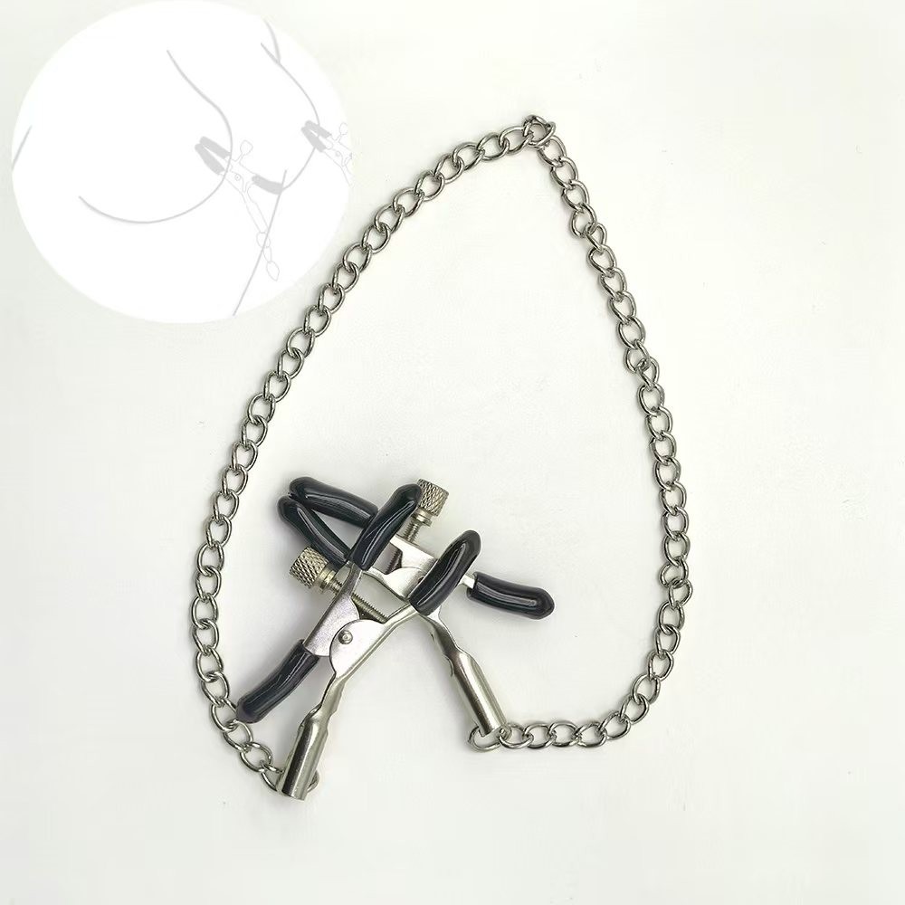 Metal Nipple Clamps with Chain, Black Unisex Adult Sensory Accessory — detail image 3