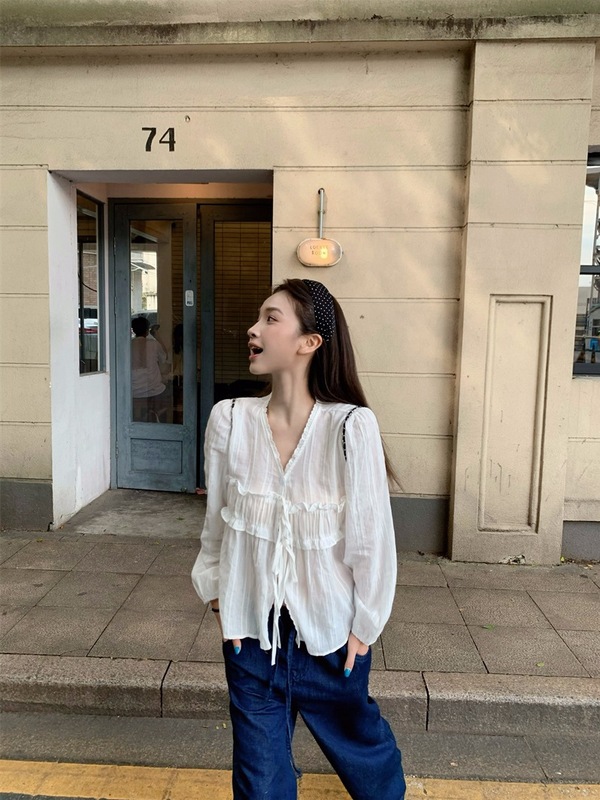 法式甜美防晒白色衬衫女秋季2025新款宽松显瘦休闲简约百搭上衣潮|undefined