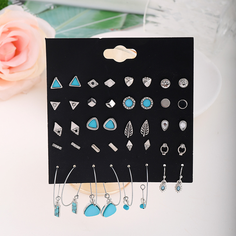 Fashion Triangle Leaves Alloy Plating Inlay Natural Stone Rhinestones Drop Earrings Ear Studs 1 Set