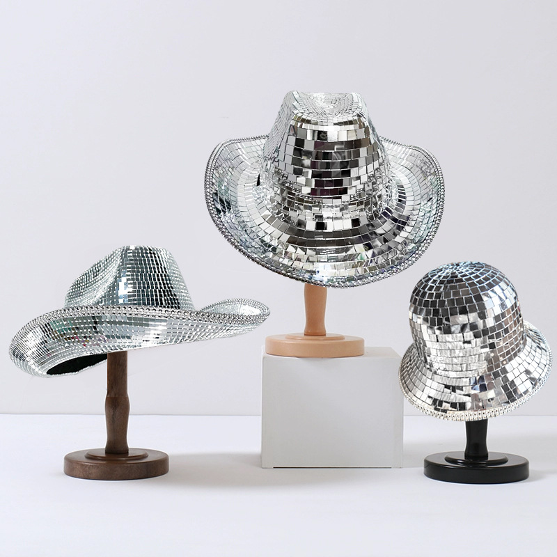 Disco Mosaico Sombrero para el sol Sombrero de pescador láser Disco Fiesta Decoración Espejo Sombrero de vaquero reflectante
