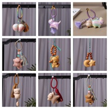 创意大漆榉木血柏绿檀木雕刻星星月亮猫咪情侣钥匙扣念珠手捻挂件