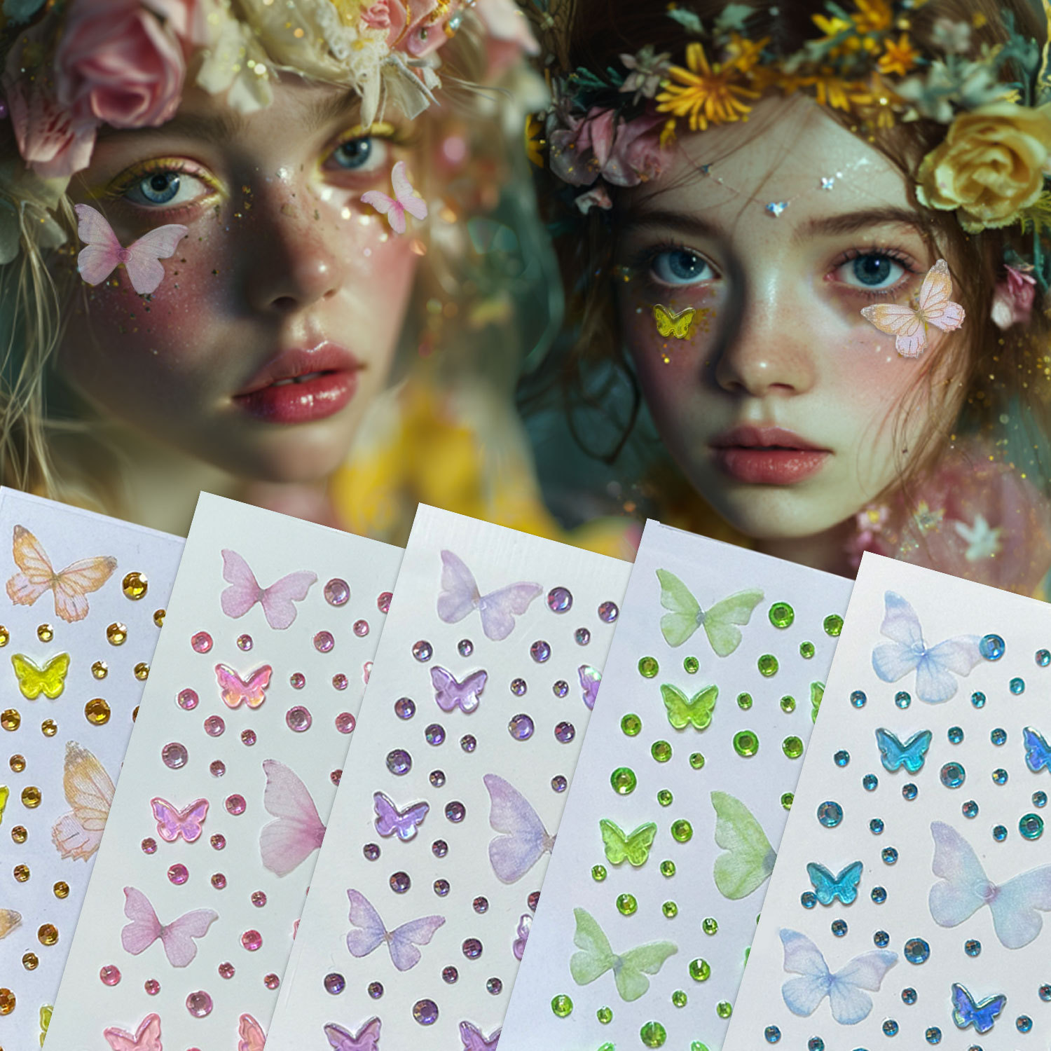 网红网纱蝴蝶亮片贴脸部身体装饰钻贴钻石脸贴化妆贴彩妆装饰贴