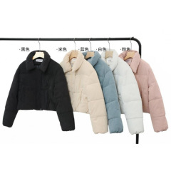 韩系棉衣小翻领灯芯绒羽绒棉服小个子加厚面包服短款棉衣外套女