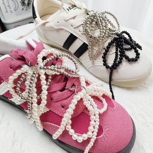 Shoelace decorative buckle three-dimensional bow hole shoes decorative pearl beaded trendy Korean mobile phone pendant accessories