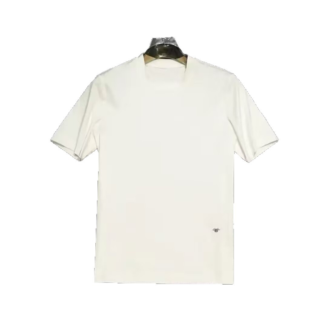 2025 Little Bee Short-Sleeved Pure Color New European Embroidered Men's Summer Round Neck T-Shirt Fashionable Half-Sleeve