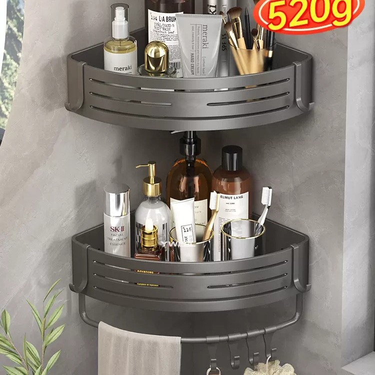 Pistola gris espacio de aluminio baño rack ponche-libre baño pared colgante triángulo cesta baño rack de una sola capa mayor