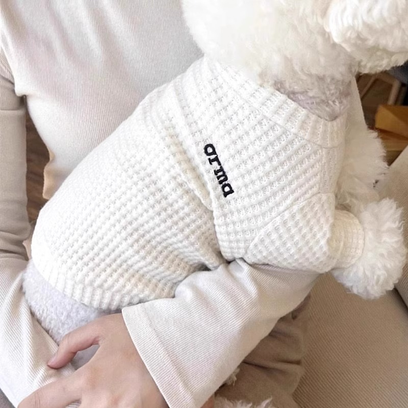 韩版秋冬季狗狗衣服简约风休闲华夫格牵引打底衫泰迪猫咪宠物衣服|undefined