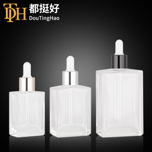 30ml Flat Square Essential Oil Bottle 50ml Glass Essence Bottle 100ml Flat Square Perfume Bottle Square Dropper Original Solution Bottle