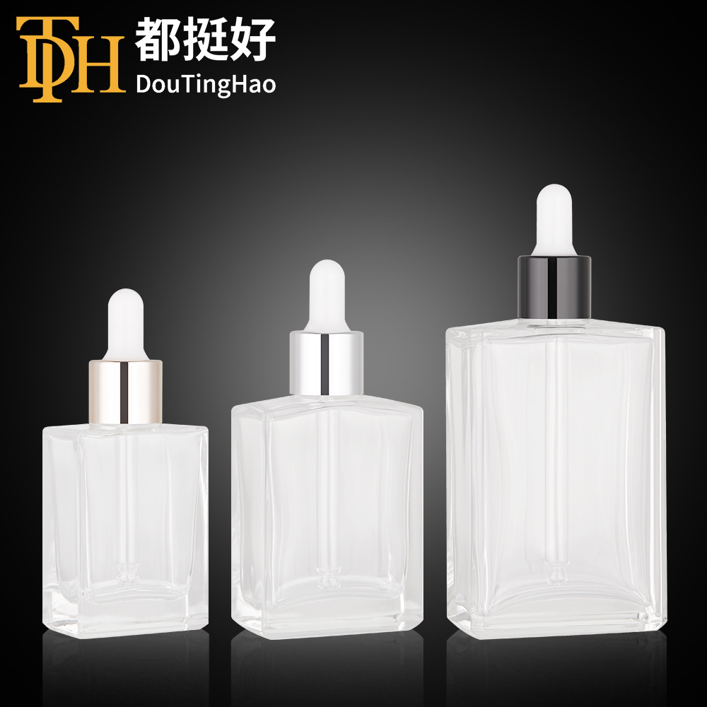 100ml扁方精油滴管瓶30ml方形精华液玻璃瓶50毫升护肤品包装瓶子