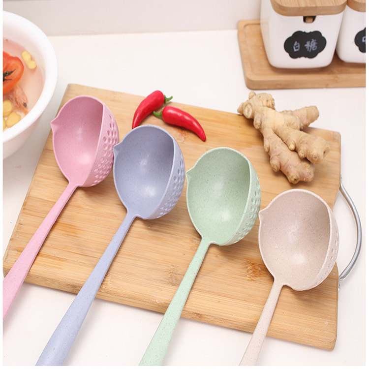 Paja DE TRIGO mango largo de doble propósito cuchara de sopa grande colador espesado caliente olla cuchara gachas de plástico cuchara de sopa caliente