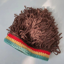 创意嘻哈针织头套毛线帽厂家批发爆款手工钩织个性搞怪脏辫假发帽