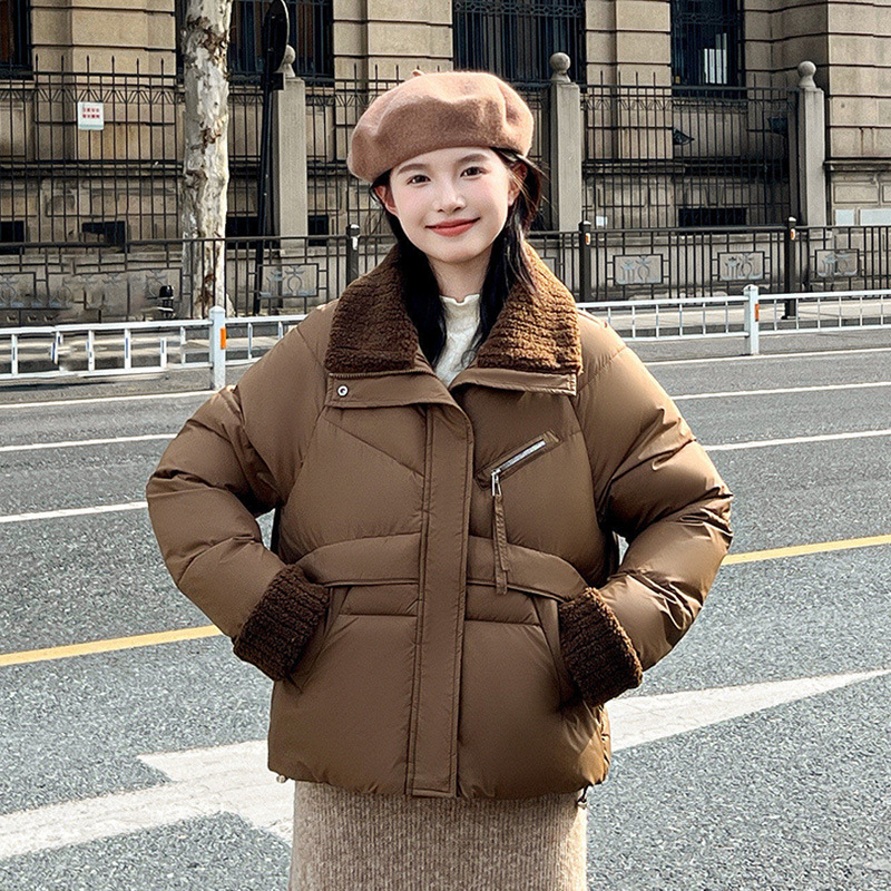 Cordero gran solapa extranjera ropa de algodón plumón ropa de invierno de mujer nueva chaqueta de algodón corta suelta de tamaño grande grueso abrigo