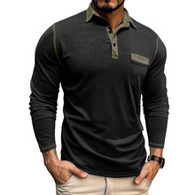 亚马逊男士秋季时尚长袖 新款跨境欧美男装polo翻领t恤宽松