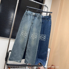 25春夏季新款刺绣logo牛仔阔腿裤时髦气质百搭