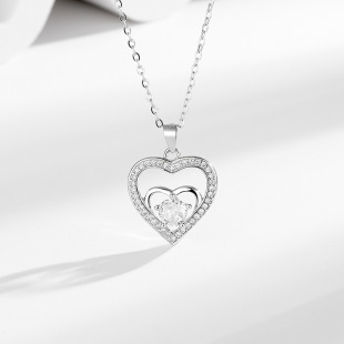 Original S925 Sterling Silver Women's Collarbone Necklace Double-layer Heart-shaped Diamond Elegant Light Luxury Fashion Elegant Cross-border Explosions