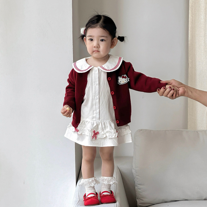 Dianxi 2025 秋の新作幼児セーターカーディガンスーツ女の赤ちゃんリボンスカートセーター 2 点セット|undefined