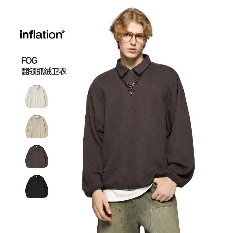 Jie Zhan Men's Clothing | Fog Lapel Fleece Sweatshirt 2026 Spring New Fashion Brand American Style Polo Collar Pullover Top