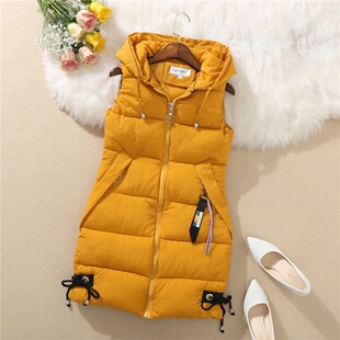 Down Cotton Vest Women's Jacket Autumn and Winter Sleeveless Vest Mid-Length Hooded Vest Korean Style Cotton Jacket Trendy
