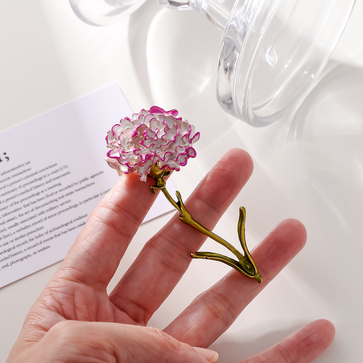 High-grade purple painting oil enamel carnation flower brooch female temperament gift flower pin coat accessories