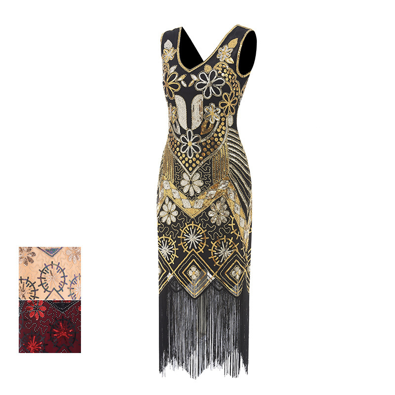 European and American 1920S Retro Vest V Neck Sequin Dress Prom Tassel Dress Performance Clothing Amazon Cross-Border European and American 1920S Retro Vest V Neck Sequin Dress Prom Tassel Dress Performance Clothing Amazon Cross-Border