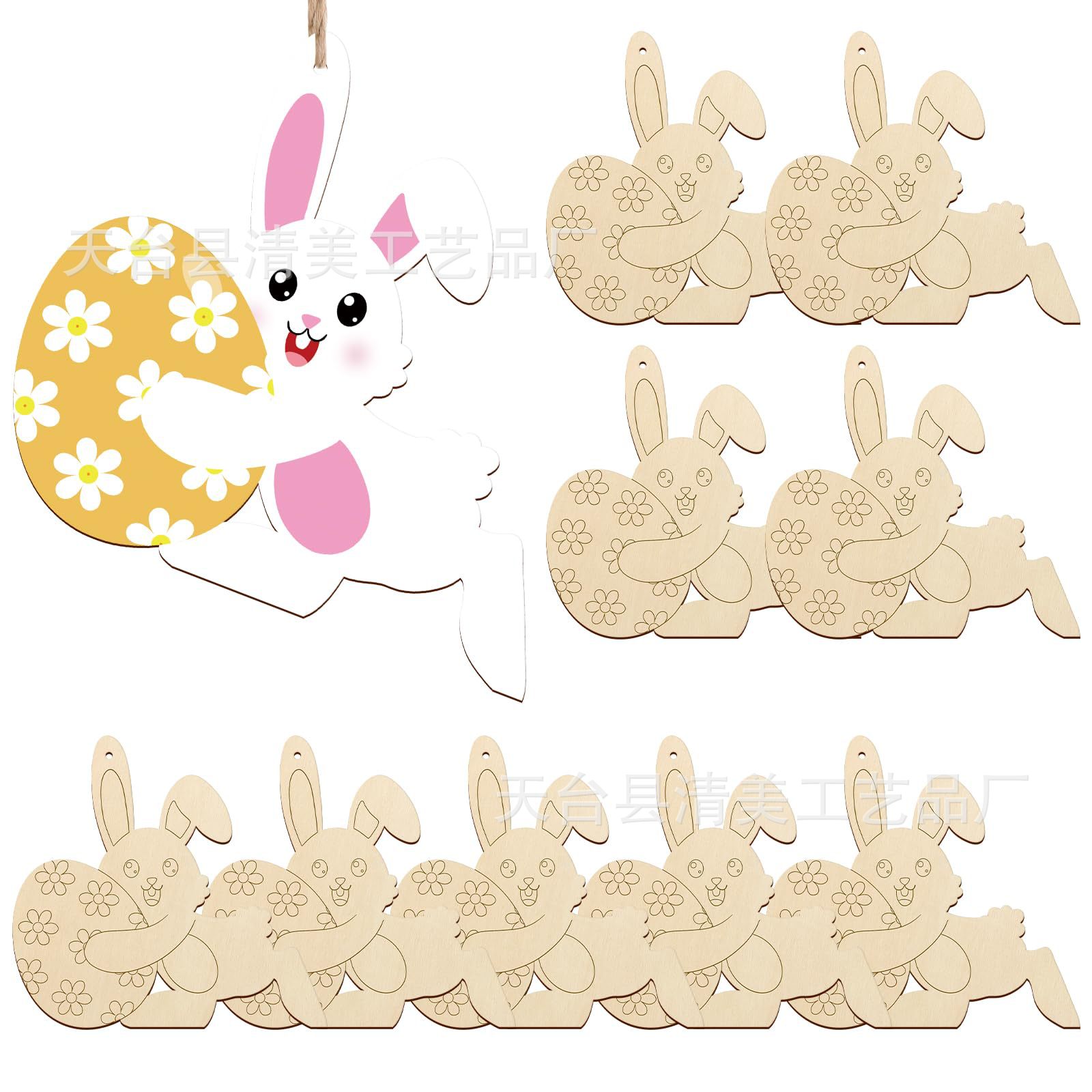 Decoración de madera semiacabada Conejo de Pascua para niños Artesanías de Pascua con borrador de línea de grabado láser