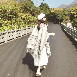 New Ethnic Style Shawl Women's Northwest Wear Travel Ethnic Shawl Poncho Thickened Warm Scarf Poncho Coat