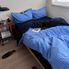 Ins博主シンプルブルーストライプ純綿ベッド4点セット綿シーツ布団カバーベッド用品4点セット