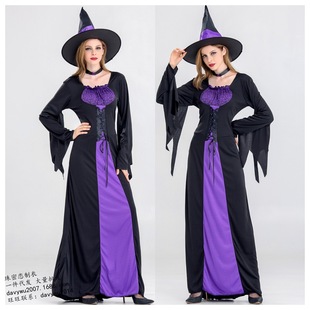 New Halloween witch costume adult role play purple witch long dress cosplay performance costume