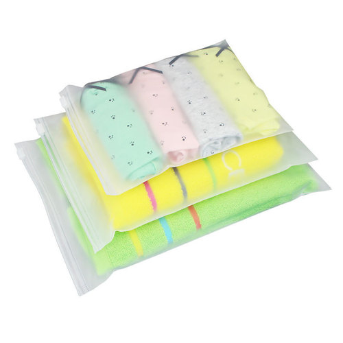 In-stock transparent self-sealing plastic clothing packaging bags with cross-border warning phrases, frosted zipper bags for clothes and socks packaging