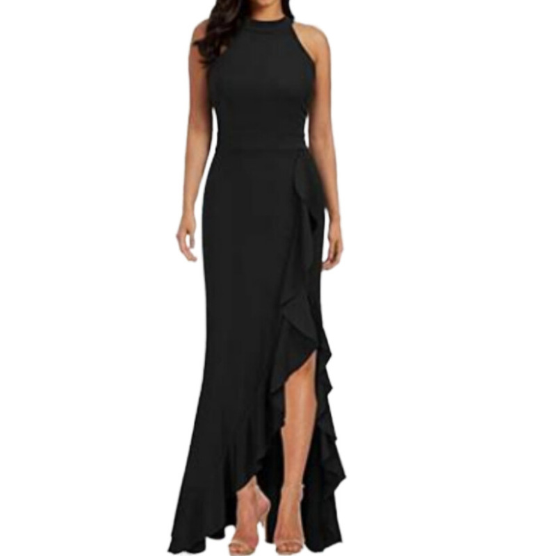 Long Skirt Sleeveless Ruffles Cocktail Party Host Elegant Ruffled Evening Dress Bridesmaid Dress