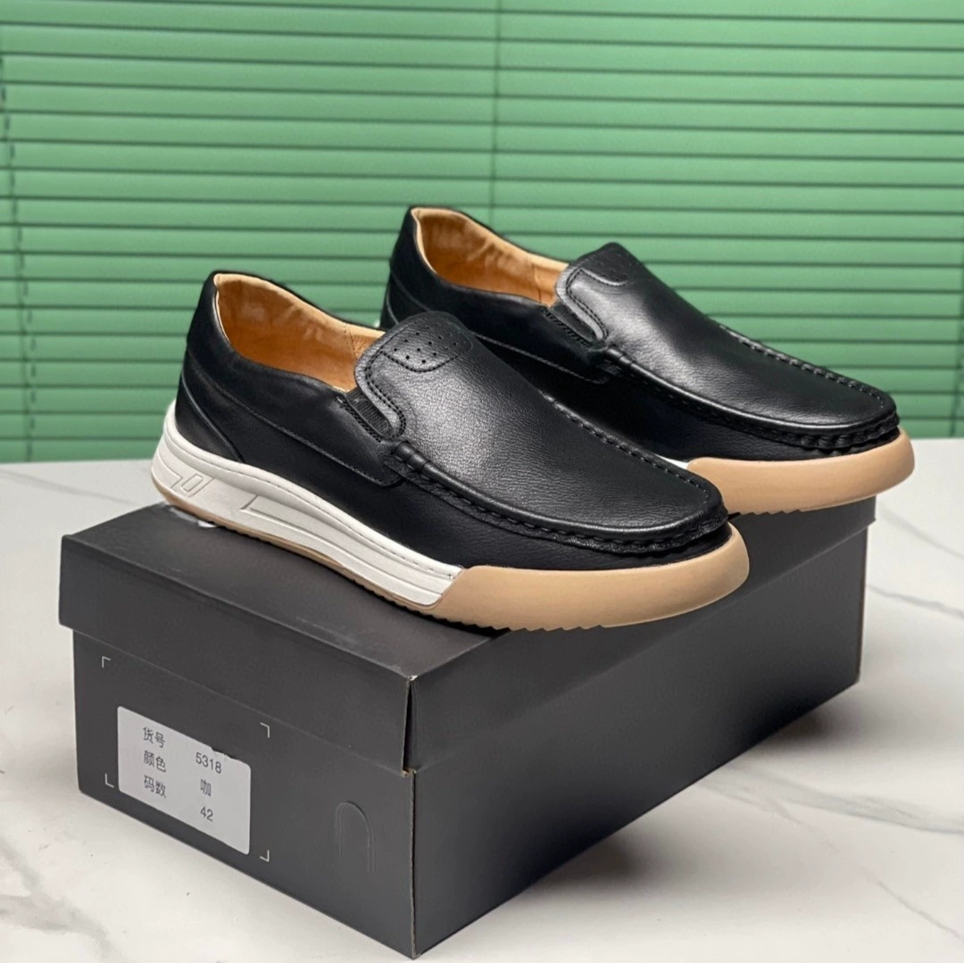 2025 весна и лето, новая повседневная обувь с круглым носком, мужская модная повседневная обувь из натуральной кожи в клетку, повседневная мужская обувь без шнуровки в клетку