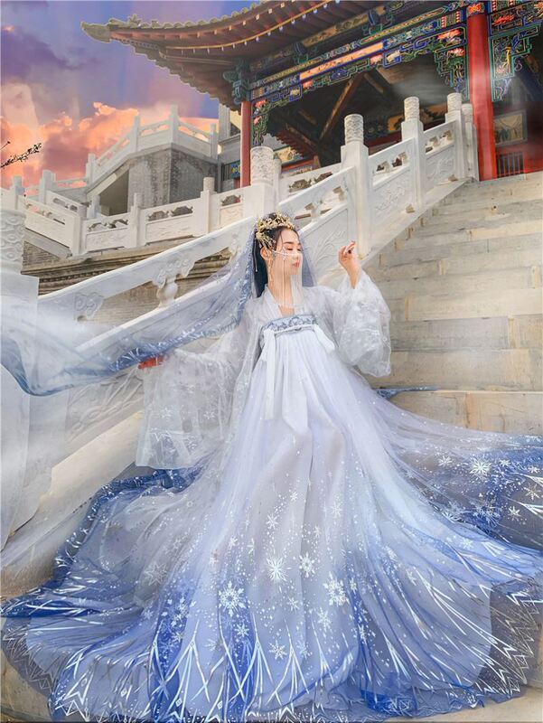 Tang Dynasty Princess Hanfu New 2021 Explosions Summer Ancient Costume Palace Waist-length Complete Set of Super Immortal Guzheng Performance Suit