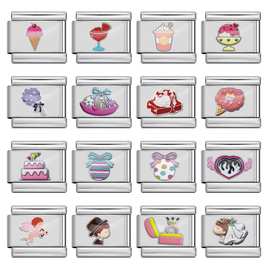 甜蜜浪漫婚礼派对图案 图片打印意大利模块手链不锈钢DIY弹力手镯