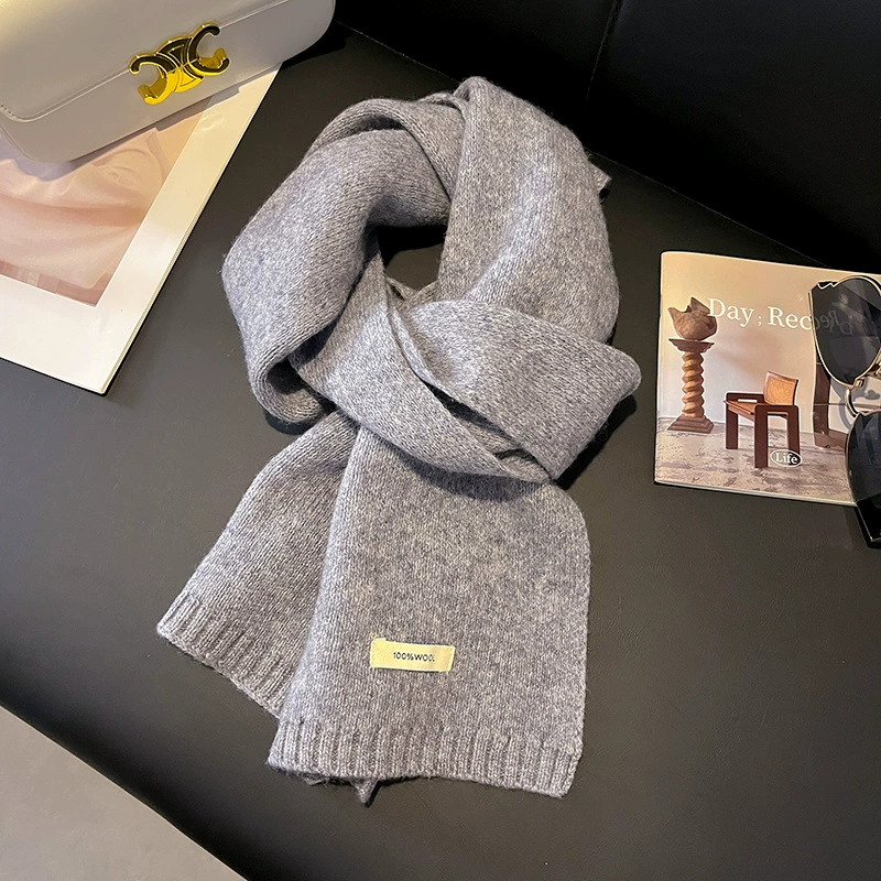 Red small knitted warm scarf, with neck protection