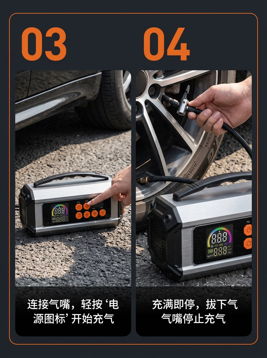 Car Air Pump, Multi-Functional Portable Electric Car Air Pump, Emergency Jump Starter