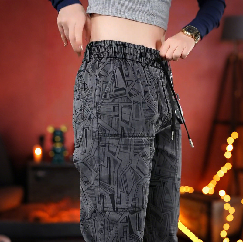 New spring and autumn collection: men's casual pants with subtle jacquard patterns, elastic waistband, drawstring, six pockets, durable, and versatile work pants