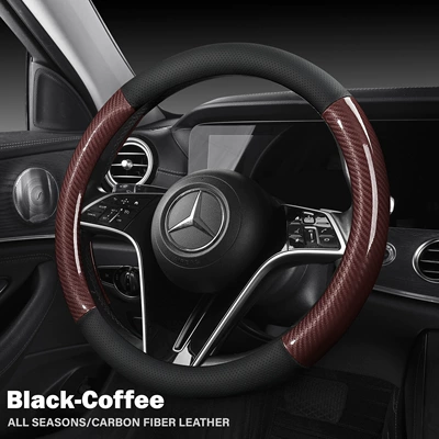 Cover Leather Perforated Carbon Fiber | Steering wheel cover - rubber-inner-ring-brown-38-yuan