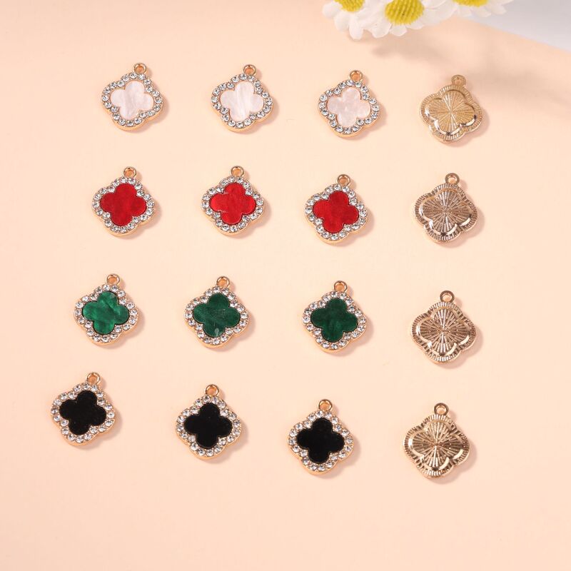 Korean and Japanese Trendy Clover Four-Leaf Clover Alloy Rhinestone Accessories Sweet Temperament Versatile Jewelry Pendants Wholesale DIY