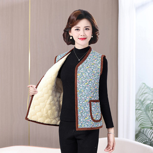 Middle-aged and elderly fleece-lined vest women's autumn and winter new thick warm waistcoat grandma mother vest coat plaid