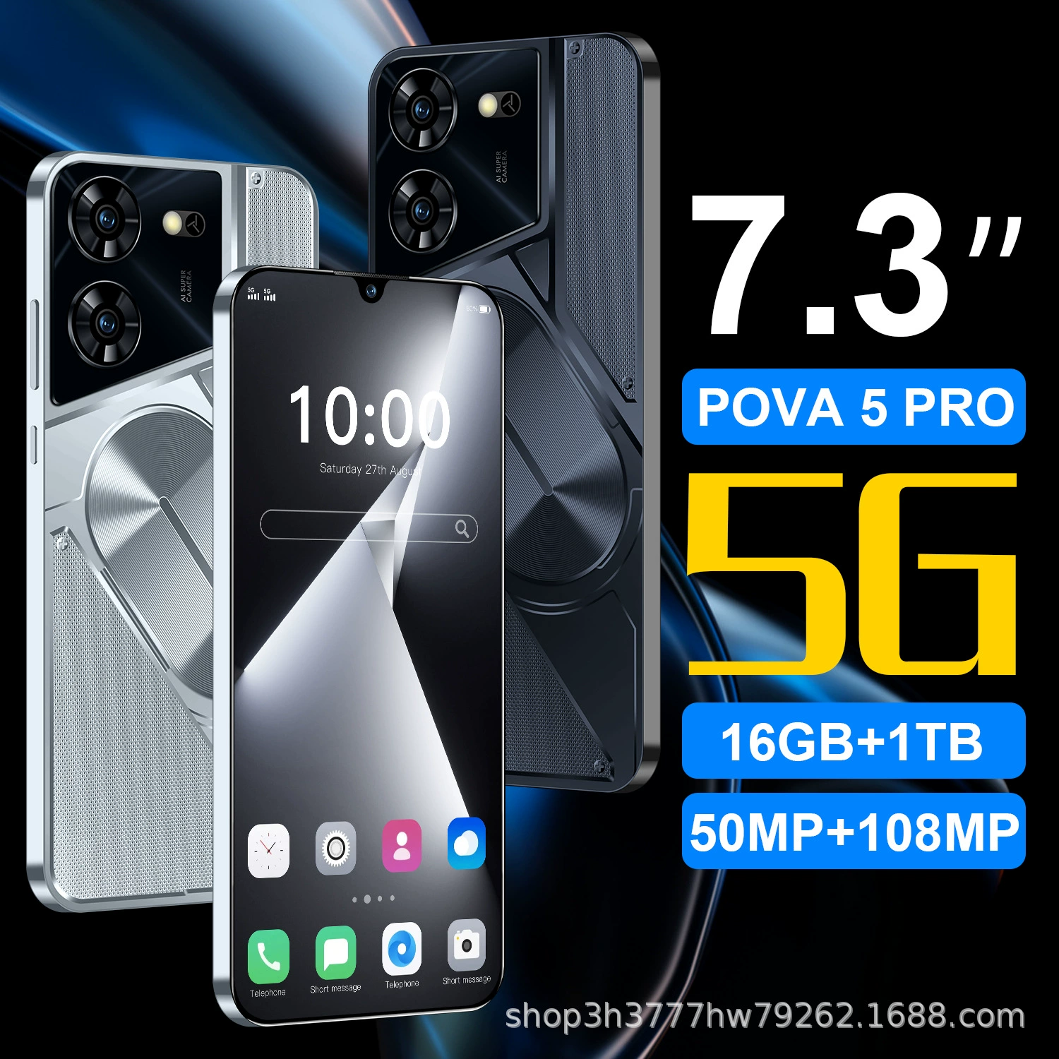 2025 новый кросс-бордер мобильный телефон Pova5Pro умный 7.3 дюйма сверхширокий экран полноэкранный прямой поставщик по низкой цене