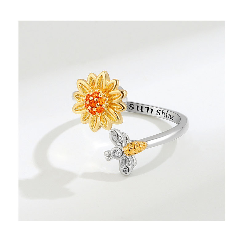 Sunflower Pattern 925 Sterling Silver Sunflower Open Rings Anxiety Ring 925 Sterling Silver Rings