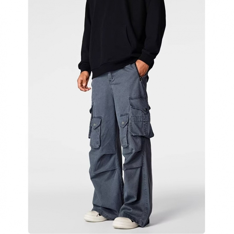 Men's Clothing Washed casual pants regular street washed distressed overalls pocket straight heavy duty casual wide leg pants _ipsvogv.com