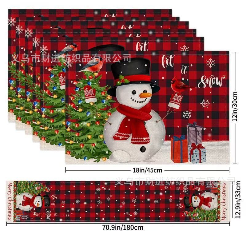 Nuevo cojín de mesa de Navidad 5 piezas Amazon lino impresa manto de mesa de dibujos animados restaurante manto de mesa de Navidad aislante