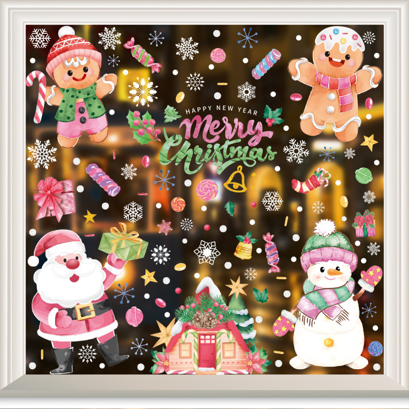 クリスマスパーティー装飾品キャンディー棒雪だるま雪雪静電ステッカー花輪ヘラジカサンタクロースガラスシール|undefined