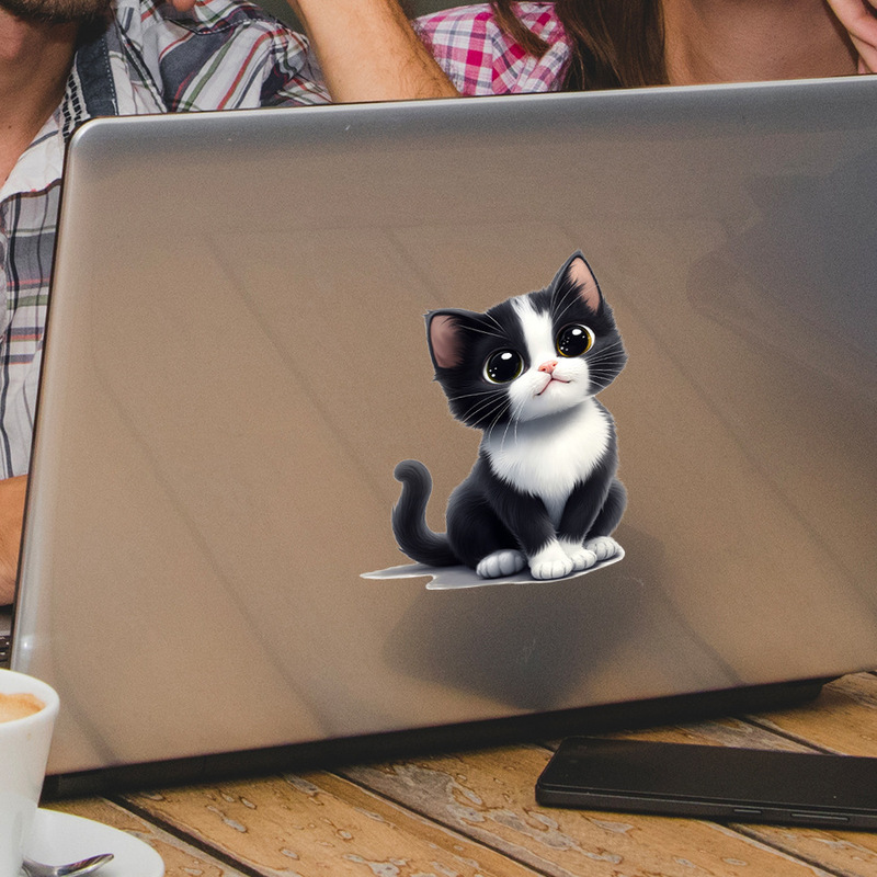 Br-Uv4294C Cow Cat Kitten Cute Self-Adhesive Wall Sticker Tablet Notebook Car Fuel Tank Cap Sticker
