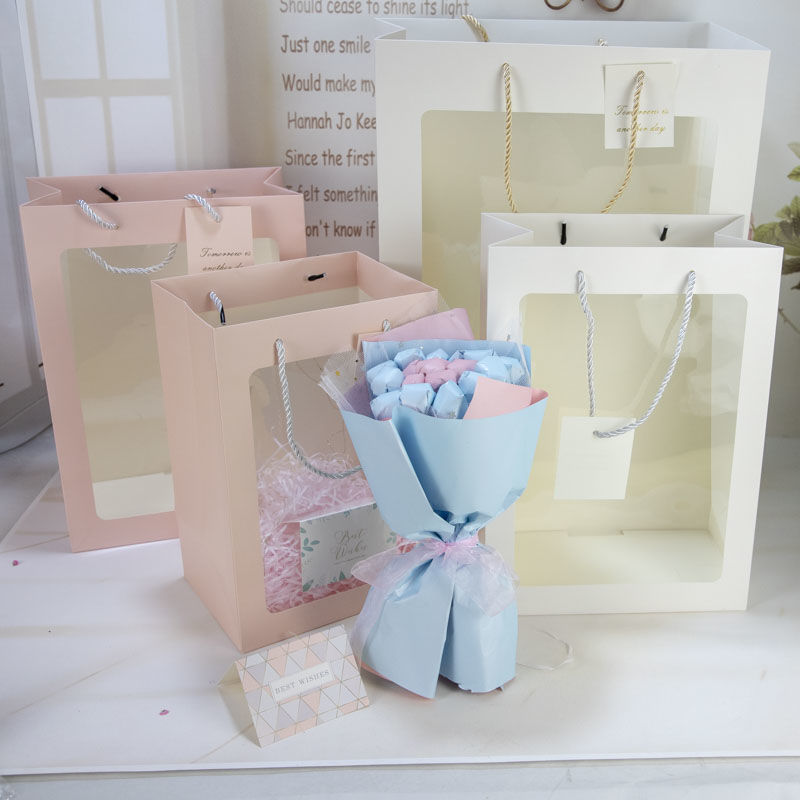 Extra grande ventana cumpleaños graduación temporada bolsa de regalo ramo transparente cuadrado sola flor caja de regalo bolso