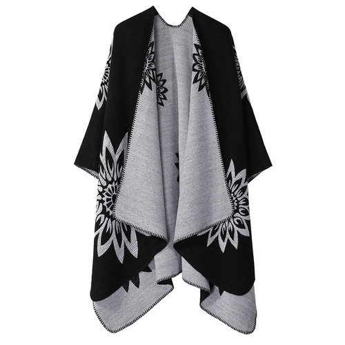 Autumn and winter European and American foreign trade warm shawl for women, imitation cashmere scarf, knitted blanket, double-sided thickened cloak for winter