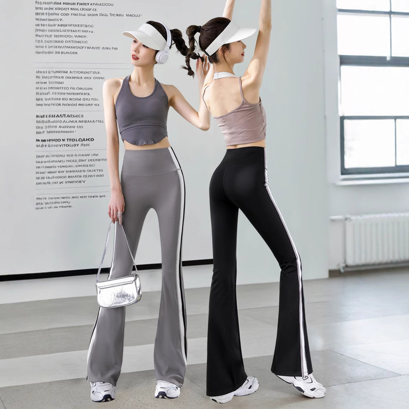 2026 New Style Sports Quick-Dry Side-Striped Flared Yoga Pants for Women, High-Waisted, Butt-Lifting, Flared, Naked-Feel, Slimming Casual Pants